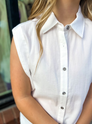 Sleeveless Button Top - White