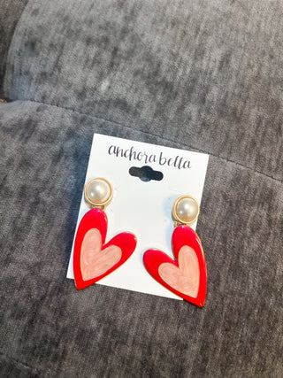 Two-Tone Enamel Heart Earrings