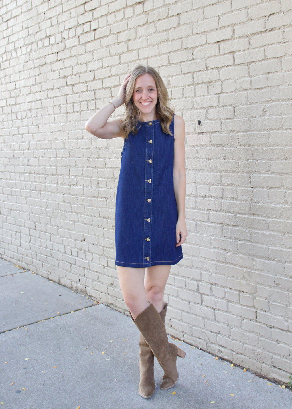 white christmas dresses Denim Button Mini Dress L