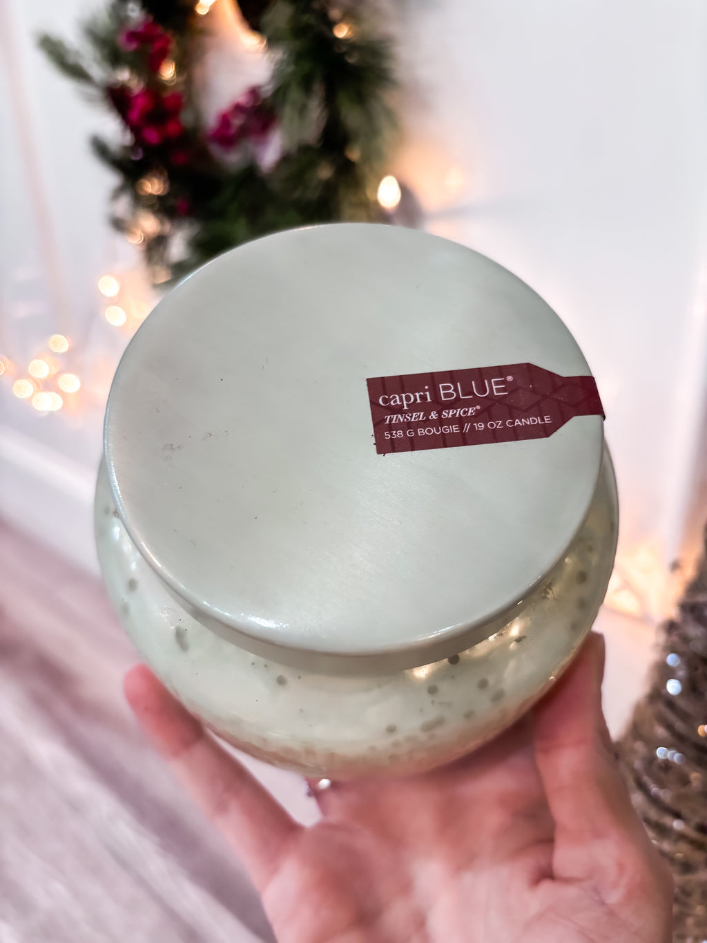 Tinsel & Spice Signature Jar White Mercury Etched, 19 oz