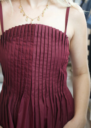 Pleated Mini Dress - Merlot