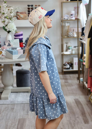eb denim polka denim dress Eb Denim Polka Dress In Upcycled Denim