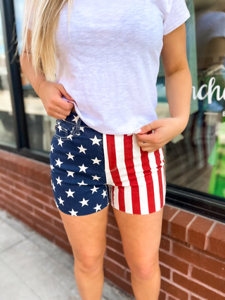 HW Americana Flag Fray Hem Shorts