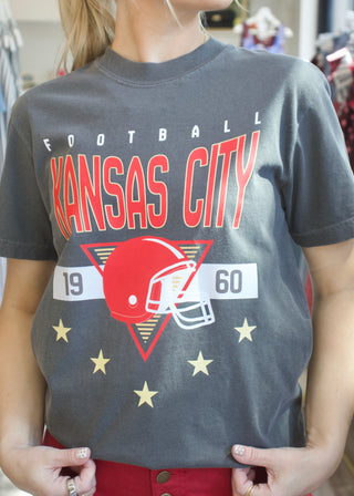 Kansas City Football Helmet Tee - Charcoal