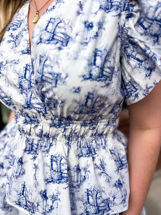 Shore Town Print Midi Dress - Blue