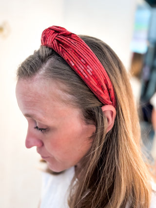 Sequin Stripe Knot Headband - Red