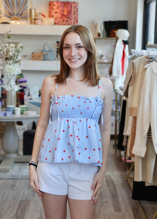 Polka Dot Smocked Cami Top - Blue