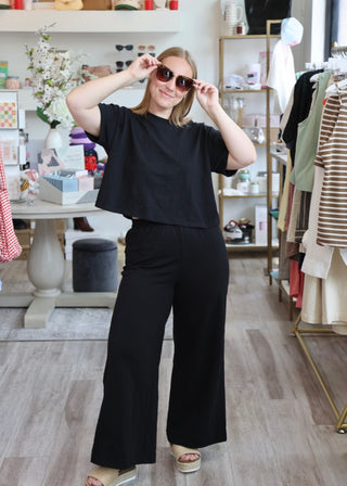 Sway Textured Cropped Tee - Black
