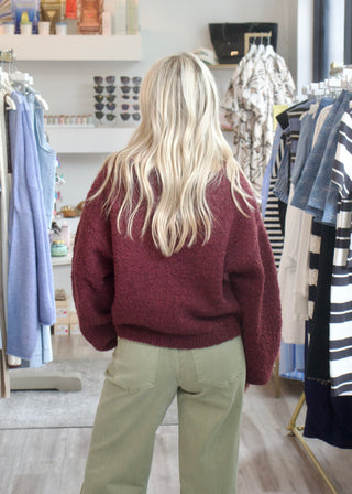 Fuzzy Pullover Sweater - Burgundy