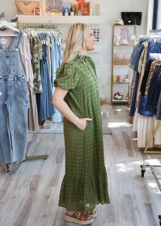Eyelet Midi Dress - Olive