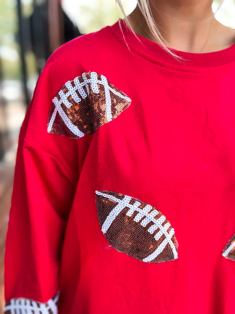 Football Sequin Sweatshirt - Red
