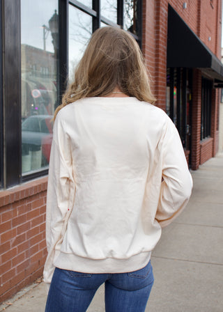 Twist Bow Cord Sweatshirt - Cream