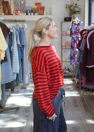 Striped Piper Pullover Sweater - Red