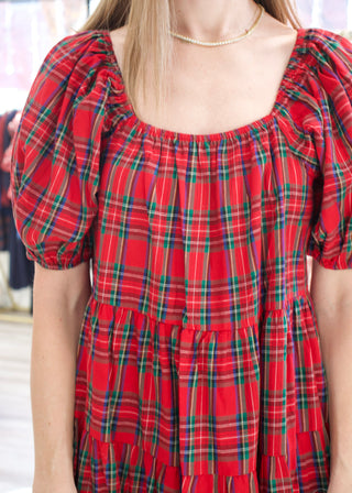 Gingham Tiered Mini Dress - Red