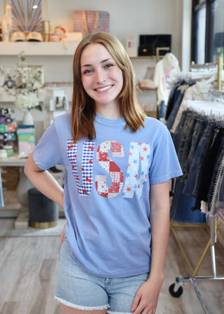 USA Patchwork Tee - Blue