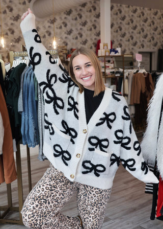 Bow Pattern Cardigan - Off White