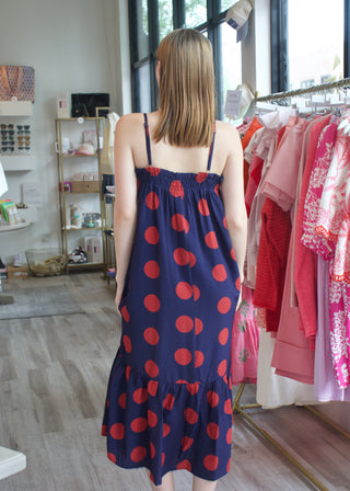 Polka Dot Midi Dress - Navy