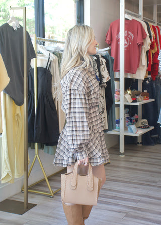 Plaid Collared Mini Dress - Black