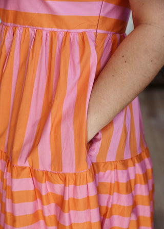 Set Stripe Midi Dress - Orange/Pink