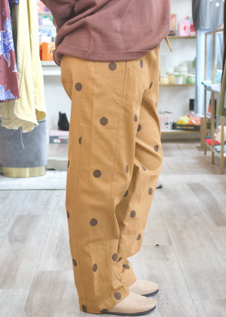Polka Dot Drawstring Pants - Camel