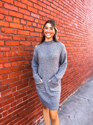 Pocket Rib Knit Dress - Grey