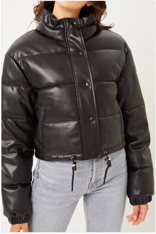 Crescent Faux Leather Jacket - Black