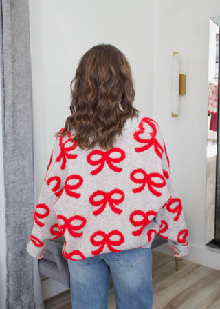 Bow Pattern Cardigan - Heather Grey