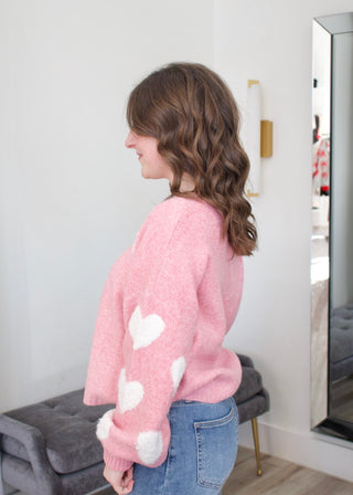 Lovely Heart Sweater - Candy Pink