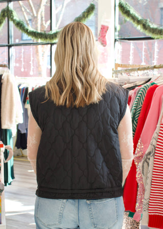 Tie Quilted Puffer Vest - Black