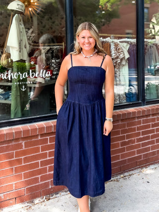 Pointy Waist Midi Dress - Denim