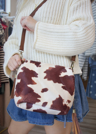 Dylan Tassel Crossbody - Cow