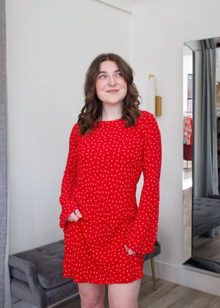 Z SUPPLY Campbell Dot Crepe Mini Dress - Kiss Me Red M Z SUPPLY Campbell Dot Crepe Mini Dress - Kiss Me Red M