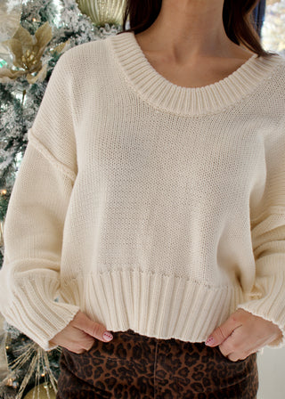 Scoop Drop Knit Sweater - Cream