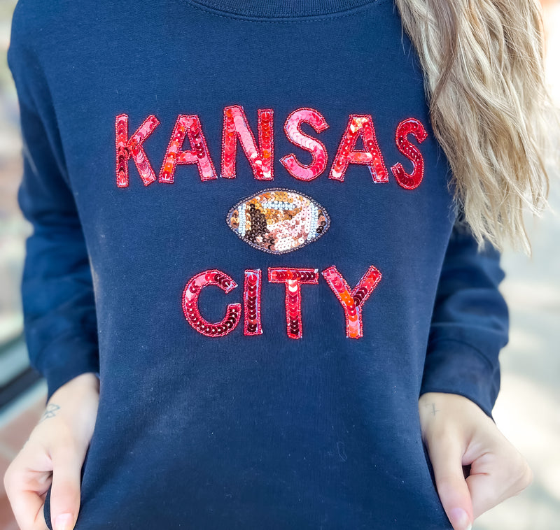 Kansas City Sequin Football Sweatshirt - Black