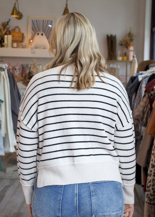 Mock Neck Striped Sweater - Cream