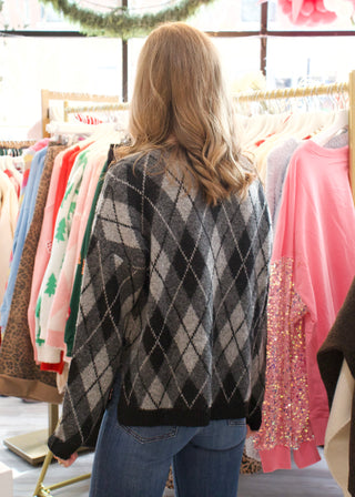 Argyle Knit Sweater - Charcoal