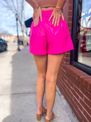 Faux Leather HR Shorts - Hot Pink