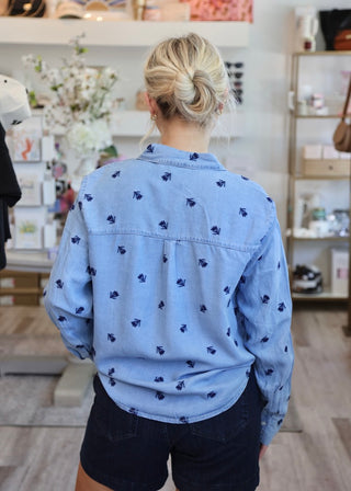 Bykosmo Boho Emb Shirt - Light Blue