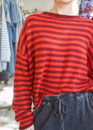 Striped Piper Pullover Sweater - Red
