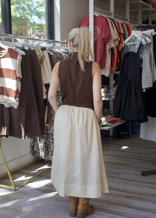 Mock Mix Midi Dress - Brown