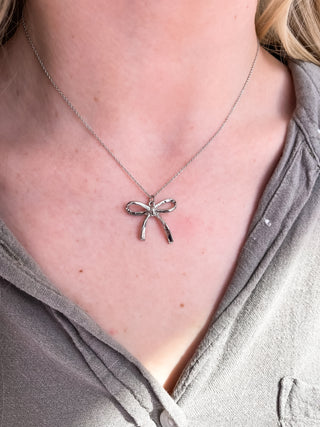 Bow Pendant Necklace - Silver