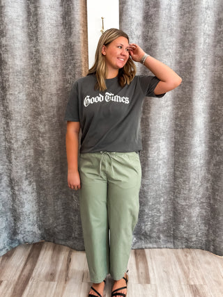 Cotton Crop Pants - Olive