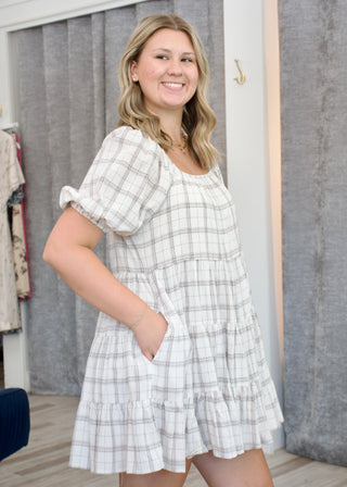 plaid tiered mini dress Polished Plaid Tiered Mini Dress