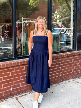 Pointy Waist Midi Dress - Denim