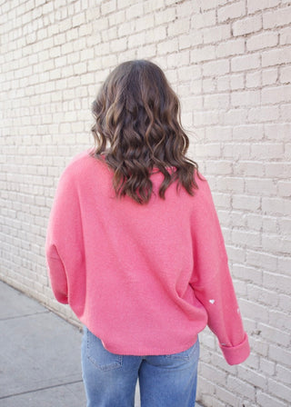 Heart Emb Piper Cardigan - Rose