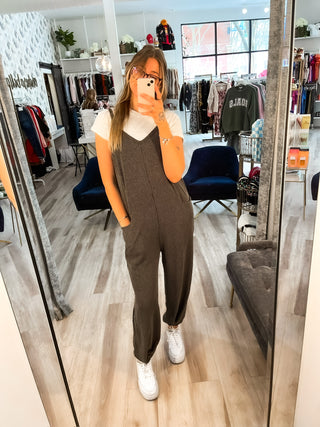 Ribbed Jumpsuit - Charcoal
