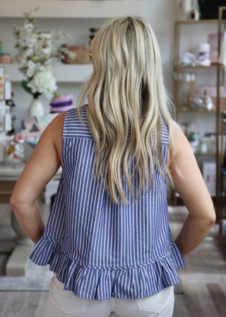 Stripe Peplum Tank - Navy