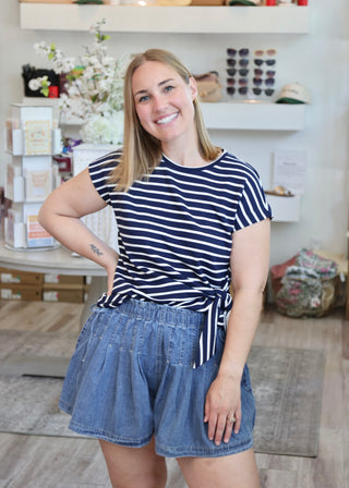 Striped Tie Top - Navy