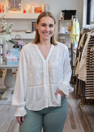 Darlene Embroidered Top - Off White