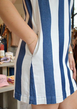 Vertical Stripe Tank Mini Dress - Indigo